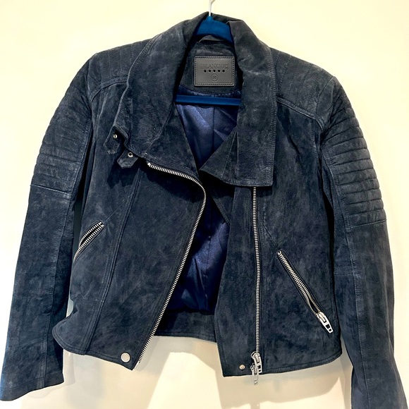 BLANKNYC NAVY BLUE SUEDE MOTO JACKET DETAIL SHOULDERS SIZE M - Picture 1 of 3